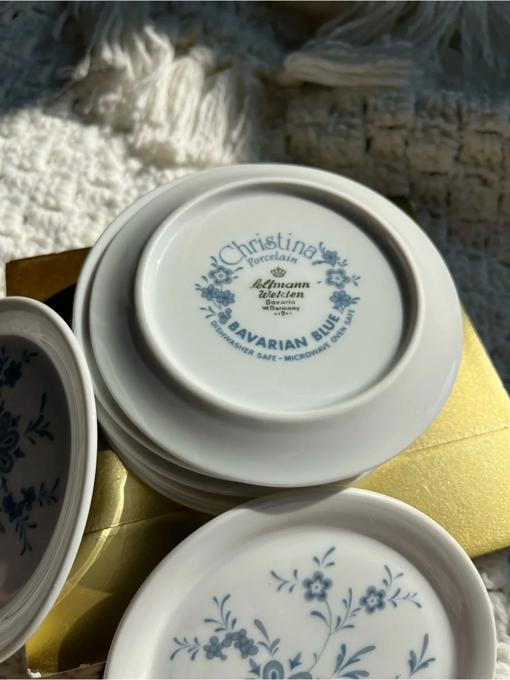 Blue Floral Porcelain Coasters (Set) Bavaria, W. Germany